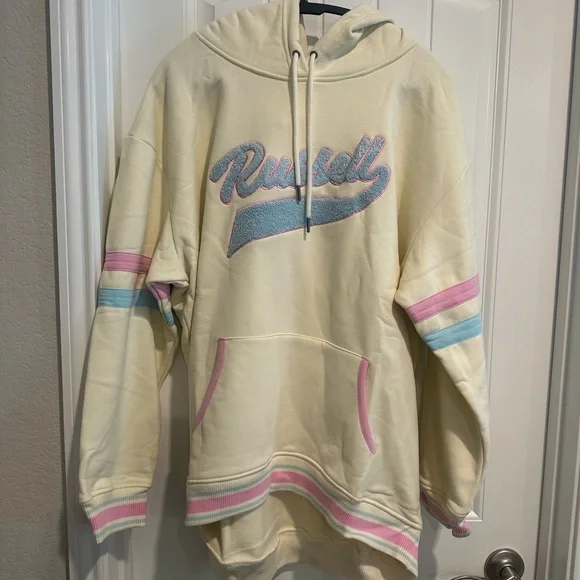 RUSSELL SCRIPT HOODIE Boyfriend Fit VINTAGE WHITE NWT - Picture 8 of 8